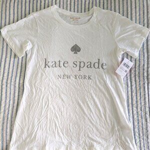 NWT Kate Spade White Glitter Logo Tee